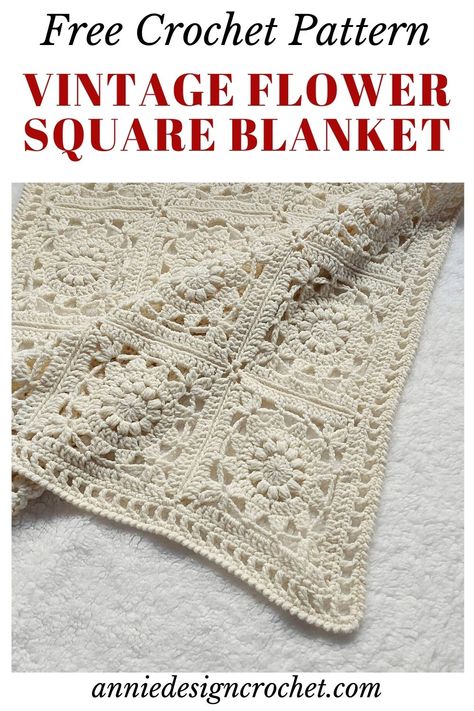 Crochet Blanket Tutorial, Crochet Flower Blanket, Granny Square Crochet Patterns Free, Crochet Afghan Patterns Free, Vintage Crochet Patterns, Easy Crochet Blanket, Crochet Blanket Designs, Crochet Granny Square Blanket, Crochet Bedspread