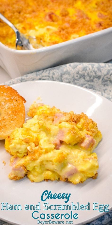 Egg Casserole Recipes Healthy, Scrambled Egg Casserole, Ham Egg Bake, Ham Bake, Ham And Egg Casserole, Velveeta Cheese Sauce, Ham And Cheese Casserole, Ham Breakfast Casserole, Cheesy Scrambled Eggs