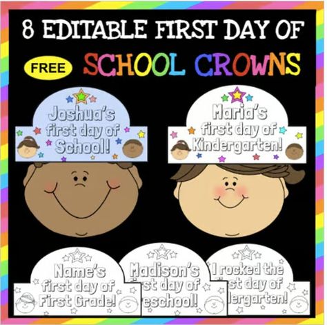 First day of school crown | TPT First Day Of School Headband, First Day Of School Crown, First Day Of First Grade, Name Crafts, Go Back To School, Kindergarten First Day, Easy Activities, Preschool Printables, Activity Ideas