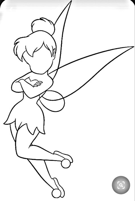 Tinkerbell Embroidery Design, Tinker Bell Easy Drawing, Drawings Of Tinkerbell, Tinkerbell Silhouette Tattoo, Tinkerbell Easy Drawing, Tinker Bell Sketch, Tinkerbell Line Art, Disney Outline Drawing, Disney Character Outlines