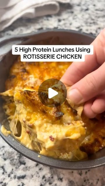 Holland Birkemeyer on Instagram: "5 High Protein Lunches Using ROTISSERIE CHICKEN 🍗 

rotisserie chicken is such an easy way to get in your protein, so here are my go tos!

1️⃣ Chicken Caesar Salad Wrap:

Shred rotisserie chicken and toss it with Caesar dressing made with Greek yogurt

Lay out a whole grain wrap and spread a layer of the chicken Caesar mixture onto it

Top with chopped romaine lettuce, diced tomatoes, and shredded Parmesan cheese

Roll up the wrap tightly and slice into halves or thirds. Serve with carrot sticks and hummus.

2️⃣ Chipotle Chicken Dip (shown). Comment “DIP” below and ill send it to you!

3️⃣ BBQ Chicken Quesadillas:

Shred rotisserie chicken and toss it with your favorite barbecue sauce.

Place a whole grain tortilla on a skillet over medium heat. Sprinkle Dressing Made With Greek Yogurt, High Protein Lunches, Protein Lunches, Using Rotisserie Chicken, Chicken Caesar Salad Wraps, Caesar Salad Wrap, High Protein Lunch Ideas, Chicken Rotisserie, Salad Wrap