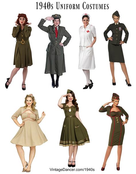 1940s WWII Uniform costumes - WAC, WAVES, Nurse, Army, Navy etc Halloween Costumes 40s Costume, 1940s Party, 1940s Costume, 40s Outfits, Mash 4077, 1940s Women, Halloween Parejas, 1940s Outfits, Vintage Halloween Costume