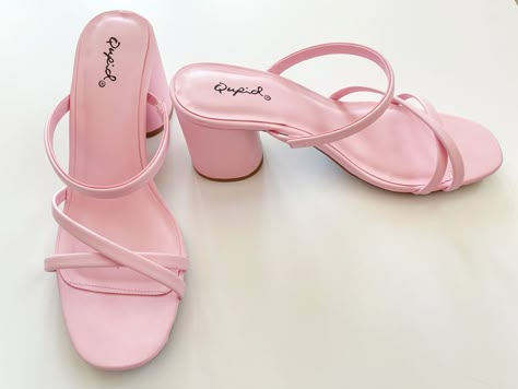 Light Pink Strappy Heels, Pink Hoco Shoes, Short Pink Heels, Pink Small Heels, Pink Heels Outfit Dresses, Pink Shoes Aesthetic, Cute Pink Heels, Pink Heels Outfit, Cute Pink Shoes