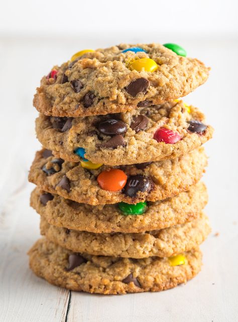 The BEST Gluten Free Monster Cookies Recipe #ASpicyPerspective #cookie #glutenfree Bisquick Pizza, The Best Monster Cookie Recipe, Gluten Free Monster Cookies, Soft Batch Cookies, Wendy's Chili, Soft Batch, Monster Cookie Dough, Soft Cookie Recipe, Monster Cookies Recipe