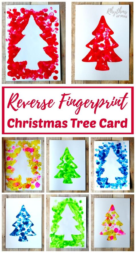 Help your kids make an easy homemade reverse fingerprint Christmas tree card to share with your friends and family this holiday season. Making one will give you two cards that can be made into a keepsake gift. DIY kid-made cards like this make a unique and special gift to treasure for years to come. Fingerprint Christmas Tree, Fingerprint Christmas, Art Project For Kids, Christmas Tree Card, Christmas Cards Kids, Project For Kids, Christmas Tree Cards, Preschool Christmas, Tree Cards