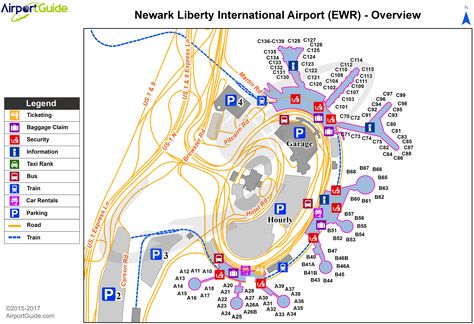 Newark - Newark Liberty International (EWR) Airport Terminal Map - Overview Ewr Airport, Airport Guide, Airport Car, Newark Airport, Airport Map, Newark Liberty International Airport, Airport Terminal, Book Cheap Flights, Airport Security