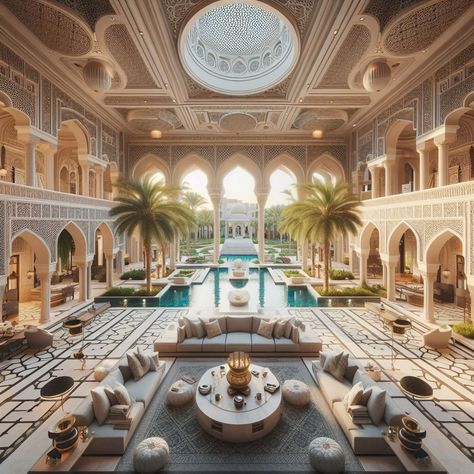 Unique Rooms In Homes, Arabic Palace, Arabian House Design, Arabic House Design, Arabian Palace, Unique Buildings Architecture, Moroccan Palace, Palace House, Arabian Architecture