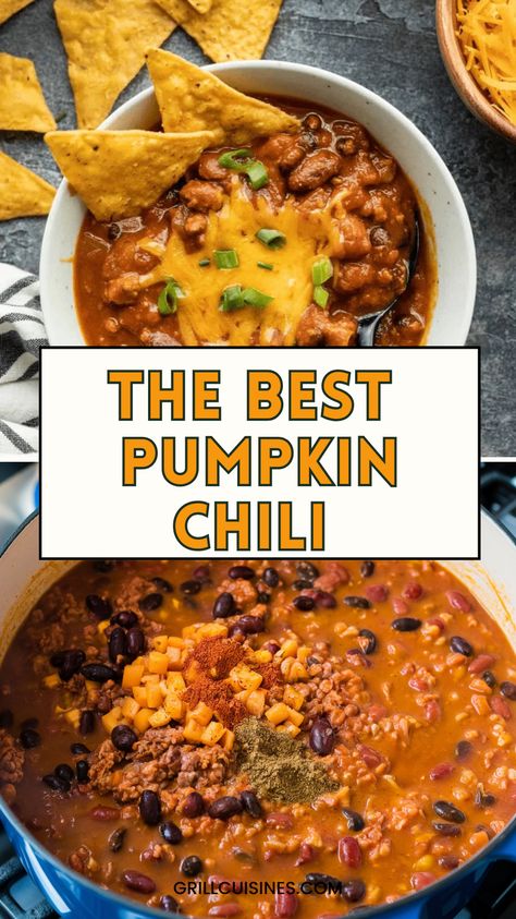 Recipes With Roasted Pumpkin, Crock Pot Recipes Party, Chili With Pumpkin, Pumpkin Chilli, Recipes With Pumpkin, Best Pumpkin Recipes, Fall Grilling, Pumpkin Chili Recipe, Fall Feast