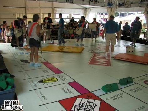 Life size Monopoly game. Love monoploy Jumbo Games, Life Size Games, Monopoly Party, Giant Games, Monopoly Game, Relay For Life, Yard Games, Game Themes, Backyard Games