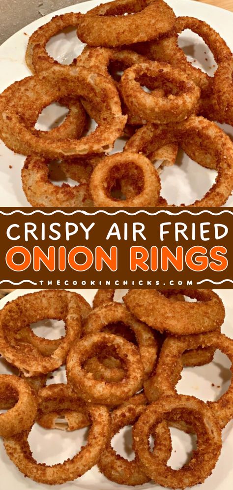 Looking for football party food? Here's a game day recipe featuring homemade onion rings! They're an easy appetizer or snack idea in the air fryer. Crispy yet healthier, these Air Fried Onion Rings are a winner! Air Fryer Frozen Onion Rings, Air Fried Onion Rings, Onion Rings Air Fryer, Frozen Onion Rings, Air Fryer Onion Rings, Fried Onion Rings, Onion Rings Recipe, Blooming Onion, Cooks Air Fryer