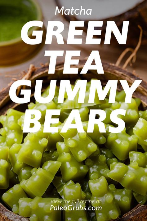 Matcha Green Tea Coconut Milk Gummy Bears - Paleo Grubs Matcha Green Tea Gummies, Green Tea Gelatin Gummies, Green Tea Gummies, Coconut Oil Gummies, Tea Gummies, Apple Cider Vinegar Lemon, Homemade Gummies, Vegan Candy, Goat Milk Recipes