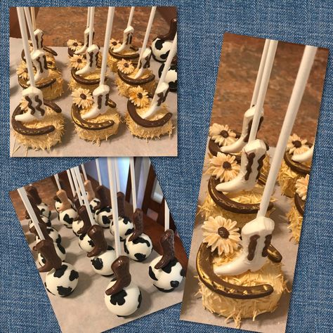 Cake Pops Western Theme, Western Theme Chocolate Covered Strawberries, Cowboy Theme Treat Table, Cowboy Theme Cake Pops, Rodeo Dessert Ideas, Cowboy Chocolate Covered Strawberries, Western Theme Dessert Table, Cowboy Theme Treats, Western Cakepops