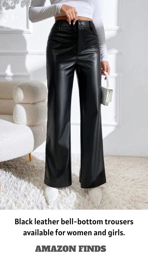 #leather pants #amazon finds #black pants Bell Bottom Trouser, Casual Faux Leather Full-length Bottoms, Cheap Faux Leather Full-length Pants, Tight Faux Leather Full-length Bottoms, Perfect Curves, Marble Print, Fitted Trousers, Bell Bottoms, Women Girl