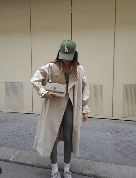 A Woman, Trench Coat, Leggings, Grey