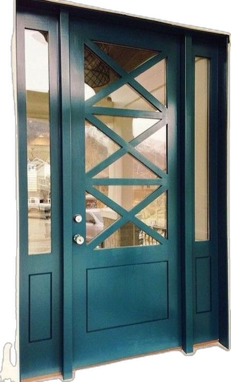 Benjamin Moore Dark Harbor, Teal Front Doors, درابزين السلم, Teal Door, Exterior Door Colors, Casa Hobbit, Dark Harbor, Front Door Color, Front Door Paint