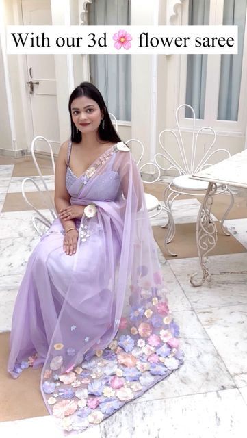 wardrobe luxury by Shreya on Instagram: "Making of viral 3d flower 🌸 lavender organza saree.To buy wtsapp 8851109873 or dm . Follow our page for more trending saree videos #saree #sarees #trendingreels #viralvideos #sareelove #smallbusiness #handmadewithlove #flowersaree #purplesaree #sareesusa #sareesofinstagram #designersarees #creative #makingof #supportindiandesigners #vocalforlocal #sareelovers #motivation" 3d Flower Saree, Lavender Organza Saree, Lavender Saree, Farewell Sarees, Purple Saree, Net Saree, Organza Saree, Bollywood Saree, Georgette Sarees