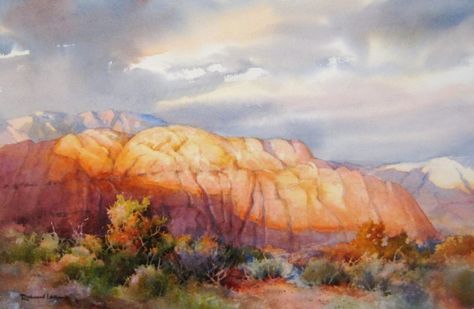 Desert Drawing, Watercolor Landscape Tutorial, Sketchbook Studies, Utah Desert, Red Desert, Art Tutorials Watercolor, Southwestern Art, Contemporary Watercolor, Watercolor Red