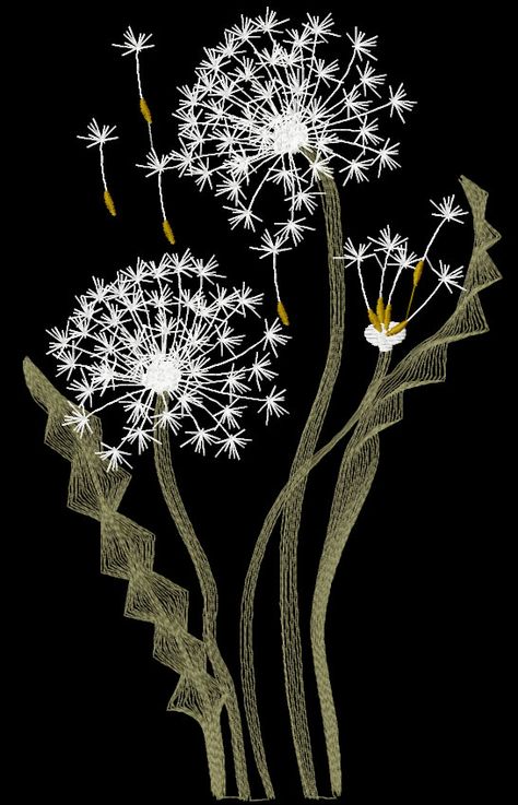 Dandelions free embroidery design - Flowers free machine embroidery designs - Machine embroidery community Embroidery Patterns Vintage, Learn Embroidery, Brazilian Embroidery, Japanese Embroidery, 자수 디자인, Sewing Embroidery Designs, Silk Ribbon Embroidery, Crewel Embroidery, Free Machine Embroidery Designs