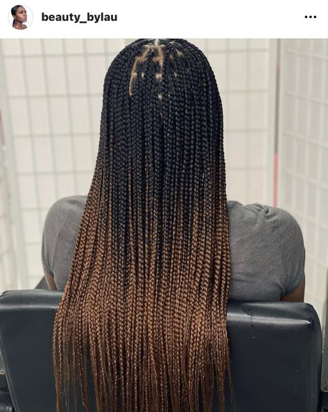 Half Black Half Brown Box Braids, Knotless Box Braids Two Toned, Brown Ombre Knotless Box Braids, Knotless Braids Ombre Brown, Black To Brown Box Braids, Black And Brown Ombre Knotless Braids, Black Brown Ombre Box Braids, Small Ombre Knotless Box Braids, Two Tone Knotless Box Braids