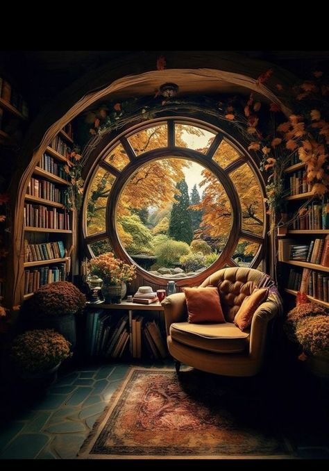 Fantasy Cottage Interior, Casa Dos Hobbits, Cozy Home Library, Casa Hobbit, Fantasy Cottage, Lots Of Books, Magical House, Fairytale House, Fantasy Rooms