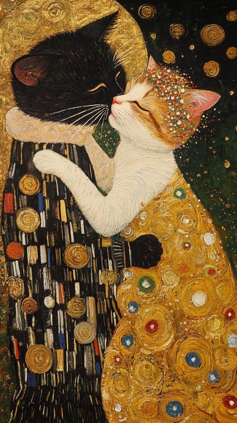 Library Cat, Cat Kiss, Wal Art, Autumn Wallpaper, Arte Peculiar, The Kiss, Cat Posters, Dessin Adorable, Cute Patterns Wallpaper