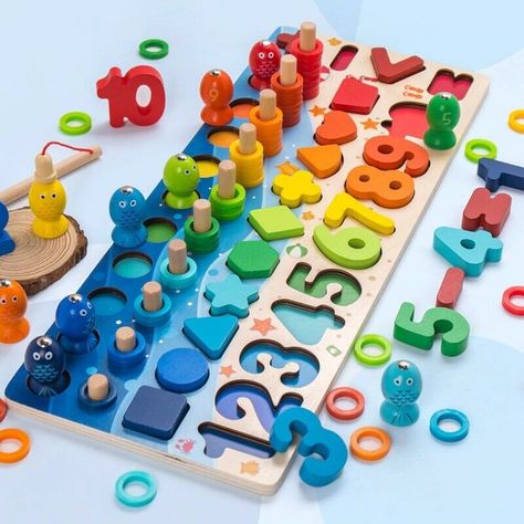 Toys For 2 Year, Preschool Counting, Fish Toy, Fishing Toys, Diy Educational Toys, Montessori Diy, Wooden Educational Toys, 3d Alphabet, Math Toys