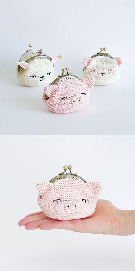 Crochet Change Purse, Coin Purse Crochet Pattern, Loop Crochet, Purse Patterns Free, Coin Purse Pattern, Crochet Coin Purse, Crocheted Bags, Crochet Pig, Bags Pattern