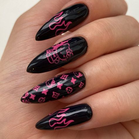 Rave Nails, Velvet Nails, Purple Acrylic Nails, Black Acrylic Nails, Punk Nails, Gothic Nails, Anime Nails, Nails Now, Grunge Nails