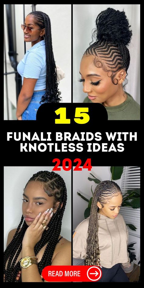 Stunning 2024 Funali Braids with Knotless Designs for Fashion Trailblazers Cornrow Patterns For Black Women, Designer Cornrows Braids, Lemonade Braids Styles, Stitch Braids With Knotless Braids, Cornrows With Knotless Braids, Funali Braids Designs, Zig Zag Braids For Black Women, Tribals With Knotless Braids Cornrows, Lemonade Twists