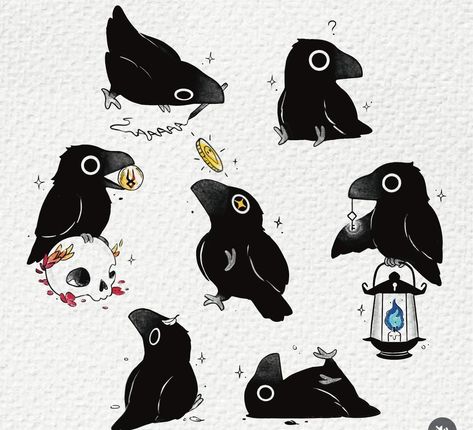 Crows Drawing, Crow Art, Cute Little Drawings, Cute Animal Drawings, Kraken, Crows, Cute Doodles, Creature Art, 귀여운 동물