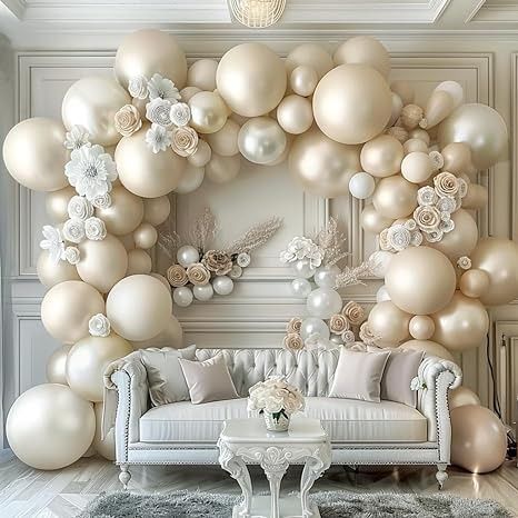 Amazon.com: Pearl White Balloons Double Stuffed Sand White Ivory Balloons Different Sizes 18/12/5in White Pastel Cream Balloons Neutral Balloon Arch Kit For Birthdays Wedding Bridal Baby Shower Party Decorations. : Home & Kitchen Neutral Balloon Arch, Cream Balloons, Engagement Balloons, Pearl Balloons, Balloon Arch Kit, Bachelorette Themes, White Pastel, Balloon Wall, White Balloons