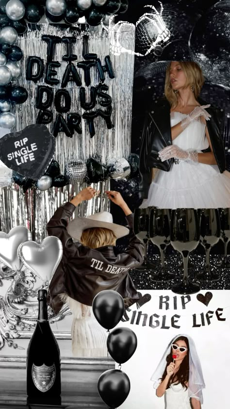 Bachelorette Party Ideas Christian, Combined Bachelor Bachelorette Party Decorations, Hens Weekend Themes, Bachelorette Cover Photo, Bach Tour Bachelorette Theme, Rip Bach Theme, Black And Silver Bridal Shower Ideas, Group Bachelor And Bachelorette Party, Emo Themed Bachelorette Party