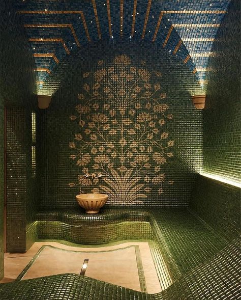 Te Ohonga Interiors ™️ TOI | Beautiful Hammam ✨ * Courtesy of @danieli_home ✨ * * #hammam #bathhouse #green #tiles #exquisite #bathroomstyle #ddhome_hammam #turkishbath | Instagram Hammam Bathroom, Green Tiles, Spa Room Decor, Sauna Steam Room, Steam Sauna, Spa Room, Turkish Bath, Steam Room, April 3