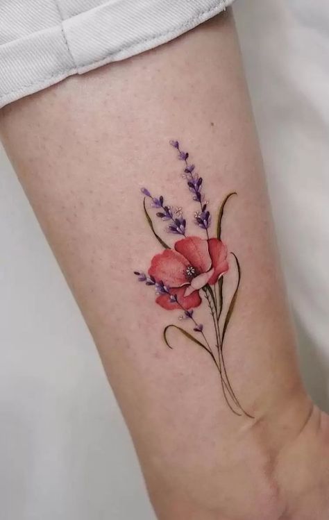 Item 91 Tattoo, Colorful Flower Tattoo, Poppy Flower Tattoo, Lavender Tattoo, Watercolor Tattoo Flower, Mommy Tattoos, Poppies Tattoo, Beautiful Flower Tattoos, Mother Tattoos