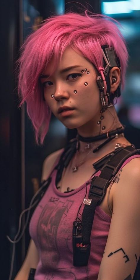 Cyberpunk Style Outfit, Cyberpunk Outfit Women, Cyberpunk Hairstyles, Cyberpunk Girl Art, Futuristic Hairstyles, Cyberpunk Hair, Futuristic Woman, Cyberpunk Character Art, Cyberpunk Outfit