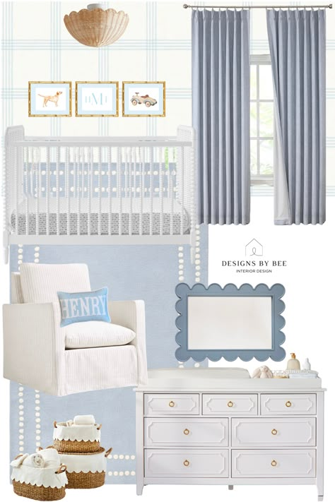 From charming crib accents to sophisticated wall treatments, this curated collection exudes a sense of calm and sophistication. Explore the perfect blend of tradition and modernity, tailored to create a nurturing space for your little one to grow and thrive. Welcome to a haven where every moment is adorned with grace and refinement, brought to life by Designs By Bee's signature touch. Traditional Blue And White Nursery, Southern Living Nursery, Grandmillenial Nursery Decor, Baby Girl Blue Nursery, Light Blue Girl Nursery, Baby Blue Nursery Boy, Small Baby Boy Nursery, Nursery Inspo Gender Neutral, Modern Coastal Nursery