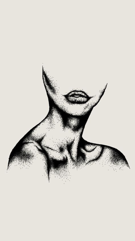 Tattoo Lips Figure Dotwork Black and White Black And White Drawing With Color Pop, White And Black Drawing, Tattoo Portfolio Ideas, Dot Drawings, Dotted Drawings, Hidden Tattoos, Black And White Sketches, Tattoo Portfolio, Sketchbook Drawings