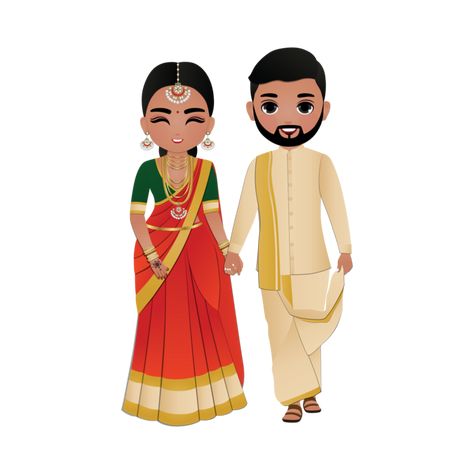 Engagement Cartoon Couple, South Indian Bride Illustration, Indian Wedding Caricature Couple, South Indian Wedding Caricature, South Indian Couple Illustration, Hindu Wedding Couple Cartoon, Hindu Wedding Caricature, Indian Wedding Doodle, Aishwarya Wedding