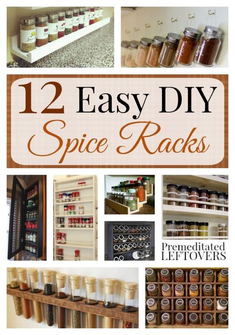 Easy DIY Spice Racks- Here are 12 homemade spice racks that will help you get your kitchen organized. These spice racks are inexpensive and easy to make. Spice Rack Ideas, Diy Declutter, Pallet Deck, Wall Spice Rack, Spice Rack Storage, Deck Diy, Diy Spice Rack, Seasoning Rack, Diy Spices