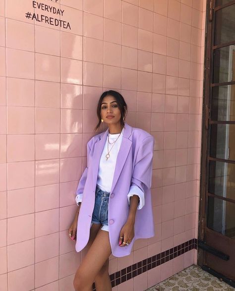 Light Purple Blazer Outfit, Purple Blazer Outfit, Blazer Ootd, Ootd Blazer, Cute Cardigan Outfits, Blazer Outfit Ideas, Vintage Outfits Classy, Purple Blazer, Purple Fits