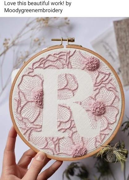 Hand Embroidery Monogram, Hand Embroidery Letters, Embroidery Hoop Wall Art, Handmade Embroidery Designs, Embroidery Letters, Embroidery Monogram, Floral Monogram, Hand Embroidery Pattern, Sewing Embroidery Designs