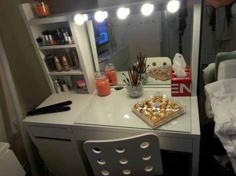 My dream vanity. At last!! Ikea Micke Vanity, Ikea Micke Desk Vanity, Ikea Whiteboard, Mickey Desk, Whiteboard Desk, Ikea Micke Desk, Vanity Set Up, Micke Desk, Ikea Vanity