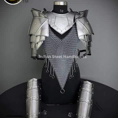 Knight Brave Female Armor, Gorget, Pouldron Armor, Chaianmail Stylish top,Cosplay Armor, SCA Armor, LARP Armor, Gifts for Women. Buy or Know more to check my bio>> #larp #larpitems #cosplay #cosplayitem #cosplayarmor #bestitems #bestarmor #armorparts #medievalgloves #medievalarmor #larp #larpitems #cosplay #cosplayitem #cosplayarmor #bestitems #bestarmor #armorparts #medievalgloves #medievalarmor #bestgloves #pouldolron #medievalgorget #ladyarmor #chainmailarmor #chainmailtops Chestplate Armor, Armor Gorget, Armor Clothes, Silver Armor, Sca Armor, Chainmail Armor, Pokemon Gym Leaders, Armor Vest, Best Armor