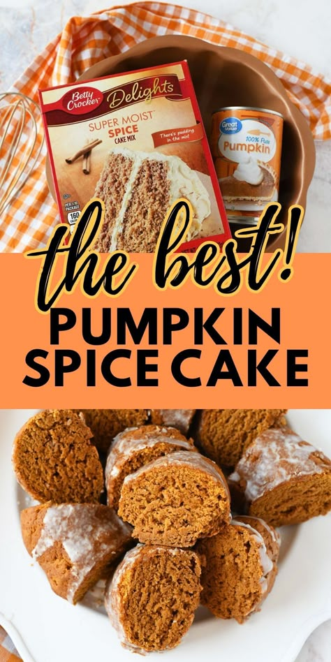 Spice Cake Mix With Pumpkin, Spice Cake Dessert Recipes, Pumpkin Recipes With Spice Cake, Spice Cake Mix And Canned Pumpkin, Spice Cake Pumpkin Recipes, 2 Ingredient Bundt Cake, Pumpkin Cake With Spice Cake, Box Spice Cake Recipes, Pumpkin Bread With Spice Cake