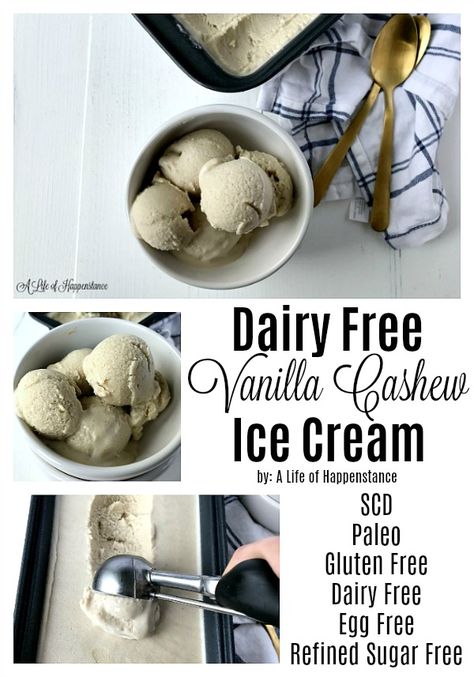 Dairy Free Vanilla Cashew Ice Cream (SCD and Paleo) Dairy Free Vanilla Ice Cream, Cashew Ice Cream, Vanilla Ice Cream Recipe, Specific Carbohydrate Diet, Dairy Free Ice Cream, Mint Ice Cream, Coconut Ice Cream, Dairy Free Eggs, No Churn Ice Cream