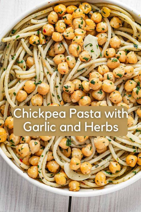 This recipe for Chickpea Pasta with Garlic and Herbs is quick and easy to make, budget-friendly, kid-friendly, and vegan. Chickpea Recipes Pasta, Chickpea Pasta Vegan, Easy Chickpea Dinner, Garlic Chickpea Spaghetti, Chic Pea Pasta Recipes, Vegan Chickpea Pasta Recipes, Easy Vegan Pasta Dinner, Healthy Chickpea Pasta Recipe, Quick And Easy Chickpea Recipes