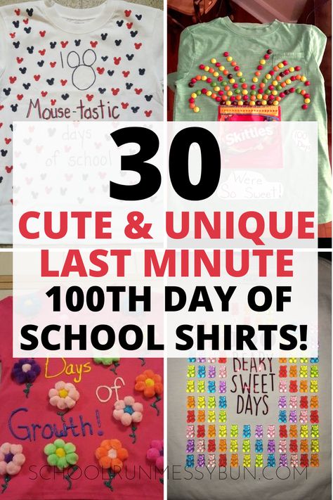 I was looking for a 100th day of school shirt for my daughter that wasn't overly complicated because were short on time. This was perfect, so many cute ideas! 100th Day Tshirt Ideas, 100 Days Of School Shirts, School Shirt Ideas, School Clothes Organization, 100th Day Of School Shirts, 100 Days Of School Project Kindergartens, Kids School Organization, 100 Day Project Ideas, School Pictures Display