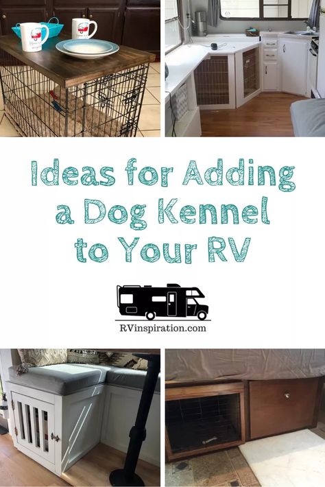 Ideas for adding a dog crate to your RV for your kennel trained pups! | RVinspiration.com #RV #RVideas #RVingwithdogs #RVstorageideas Rv Dog, Rv Pet, Camper Dog, Rv Models, Rv Inspiration, Camper Organization, Camper Reno, Diy Camper Remodel, Large Dog Crate