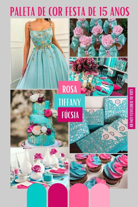 PALETA DE COR FESTA DE 15 ANOS - ROSA, TIFFANY E FÚCSIA😍 Strapless Dress