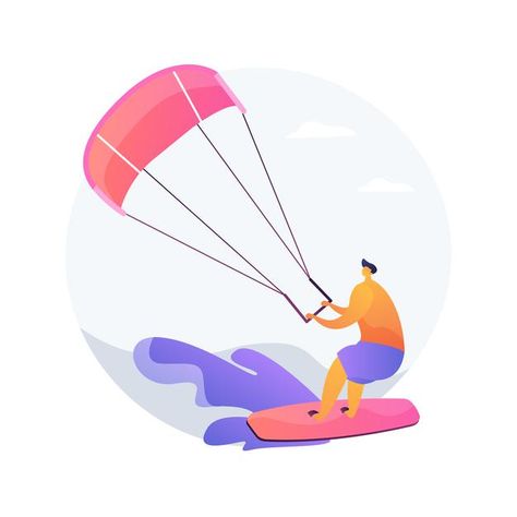 Kitesurfing Illustration, Snow Board, Abstract Concept, Sport Illustration, Wind Speed, Water Sport, Game Cards, Kite Surfing, Action Camera